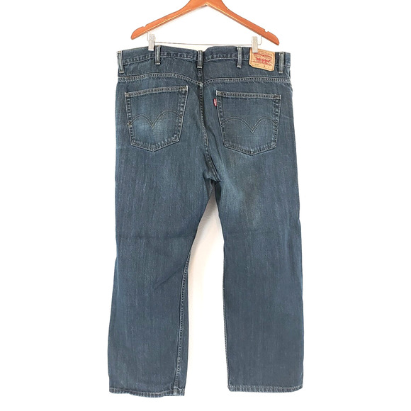 Levi's 559 SIZE 44x30 Relaxed Straight Fit Dark Wash Blue Denim Jeans Mens STAIN - Picture 4 of 10